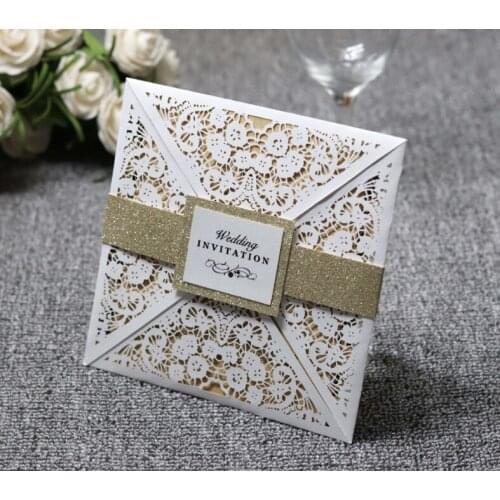50pcs/set Elegant Flora Design laser cut invitation with glitter decoration muti color available