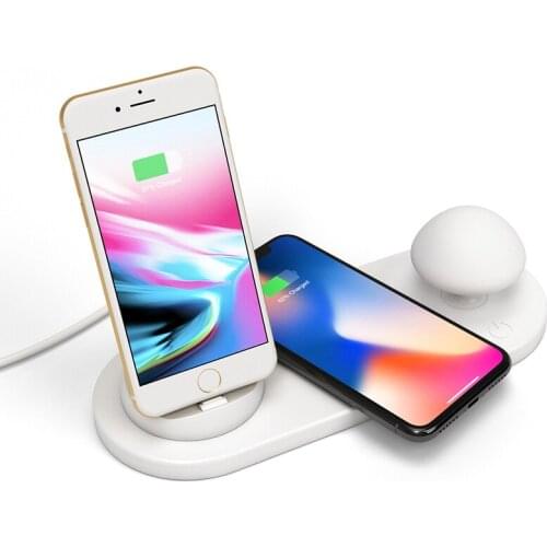 Wireless Fast Charger Dock With Mushroom LED Night Lamp For Mobile Phone 3 in 1 Charger Dock For Iphone/Mirco USB/ Type -C