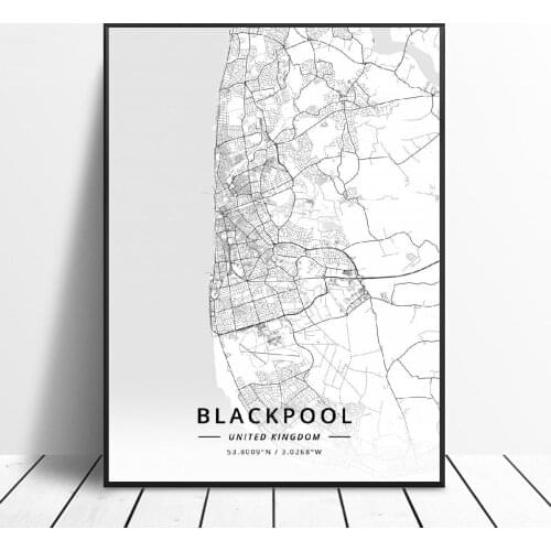 Blackpool Inverness Kingston Upon Hull Leicester Norwich Nottingham United Kingdom Map Canvas Art Poster