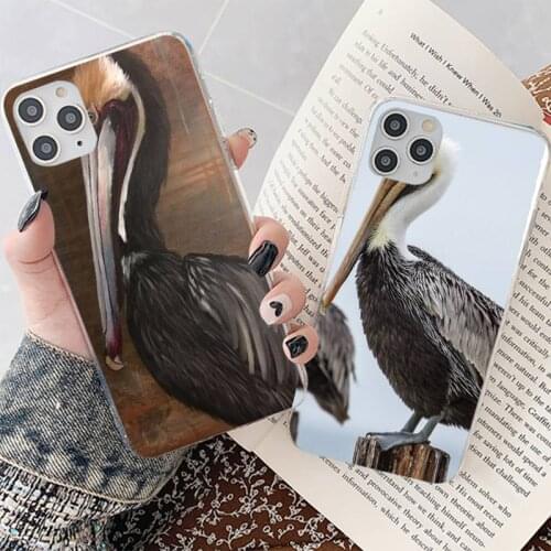 YNDFCNB Bird Brown Pelican Phone Case for iPhone 8 7 6 6S Plus X 5S SE 2020 XR 11 12 mini pro XS MAX