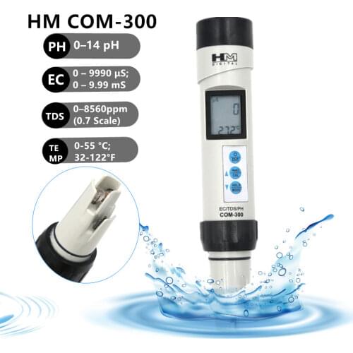 HM Digital EC/TDS/PH Meter Tester Water Quality Testing COM-300 Portable Waterproof Combo Automatic Calibration 20% OFF