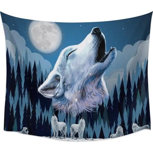 Timber Wolves Howling Moon Tapestry Wall Hanging Wall Art Bedroom Painting Tapestry Wall Home Decoration Dorm Decor Yoga Mat