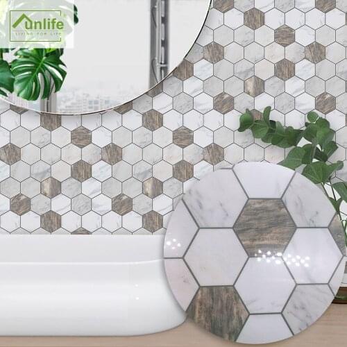Funlife® Brown and White Marble Tile sticker Peel & Stick Removable Wallpaper Kitchen Backsplash Waterproof Self-Adhesive DIY