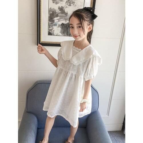 T Shirt Fashion Summer Girls Short Dress White Korean Boutique Outfits Girl Dress Princess Robe Enfant Kids Clothes BW50DR