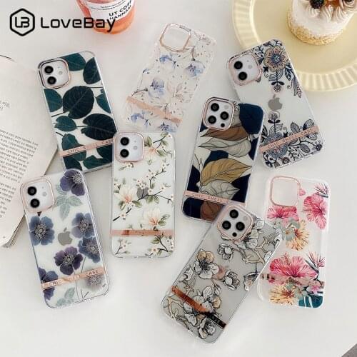 Electroplated Retro Vintage Flower Leaves Clear Phone Case For iPhone 11 12 Pro Max X XR XS Max 7 8 Plus SE 2020 Soft IMD Coque