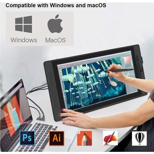 15.6Inch HUIYOU Graphic Monitor Digital Pen Display Drawing Tablet for Windows10 IPS 8192 Levels with 7 Hot KeysDial