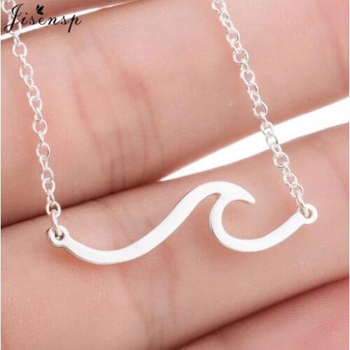 Jisensp 2021 Summer Fashion Ocean Wave Pendant Necklace Women Beach Nautical Surfing Jewelry for Travel Love Gift Bijoux Femme