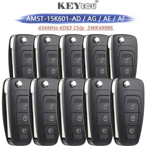 KEYECU 10 PCS / Set 434MHz 4D63 Chip 5WK49986 Remote Key Fob 3 Button for Ford C-Max S-Max Focus MK3 Grand Mondeo 2010-2018