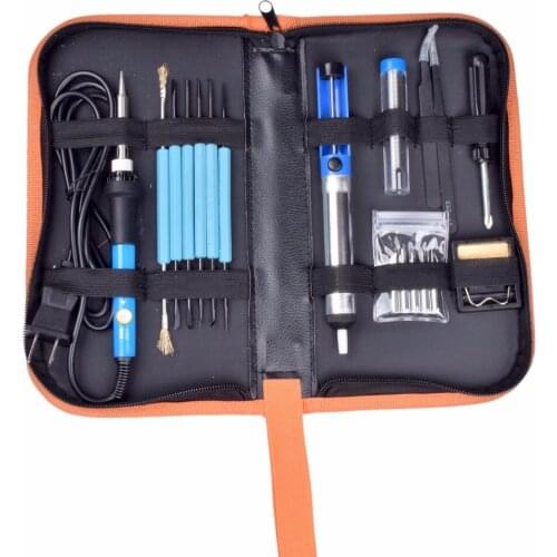 Eu/US 220V/110V 60w Adjustable Electric Soldering Iron Kit+5pcs Tips Portable Welding Repair Tool Tweezers Solder Wire