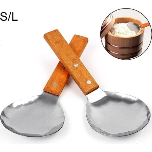 Kitchen Stainless Steel Food Serving Rice Spoon Soup Scoop with wooden handle Tableware Utensil Kitchen Accessories Tools