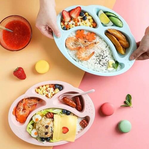 Wheat Straw Bowl Children Cartoon Tableware set Baby Dinner Plate Baby Training Bowl spoon fork for Feeding Dishes