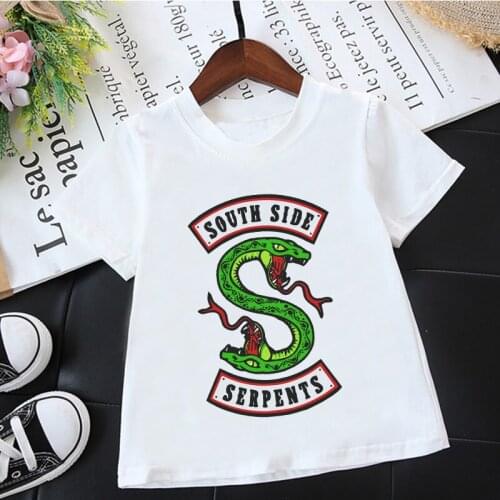 Fashion Korean Boys T Shirts Riverdale South Side Serpents Animal Print Harajuku Casual T Shirt Girl Vintage White Baby T Shirts