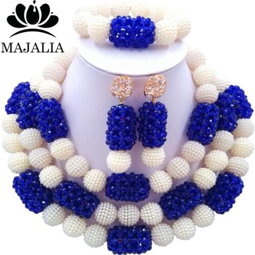 Trendy Nigeria Wedding white and blue african beads jewelry set Plastic necklace bracelet earrings Free shipping Majalia-141