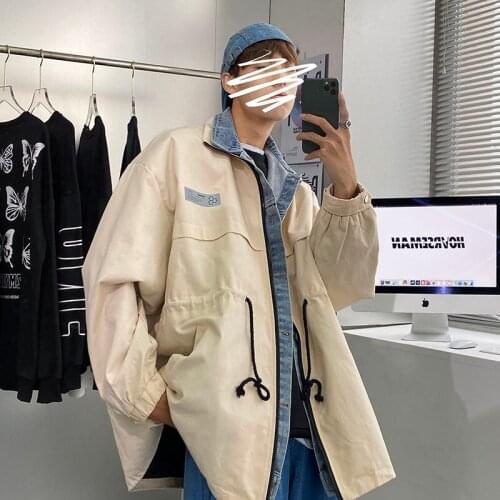 2020 Mens Two Piece Clothes Bomber Jacket Patchwork Loose Outerwear Long Sleeves Streetwear 3-color Coats Large Size M-5XL