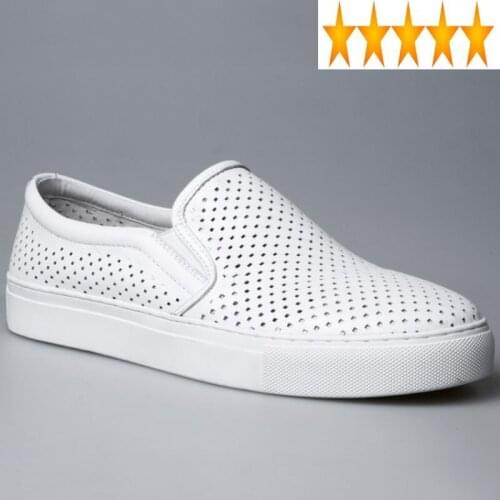 Men Summer Hollow 2021 Flats Loafers Cow Leather Moccasins High Quality Casual Beach Shoes Plus Size White Black Footwear