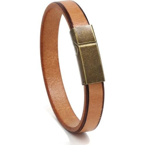 Jessingshow Men Punk Style Genuine Leather Cuff Bracelet With Magnetic Clasp Leather Wrap Bangle For Women Men Jewelry