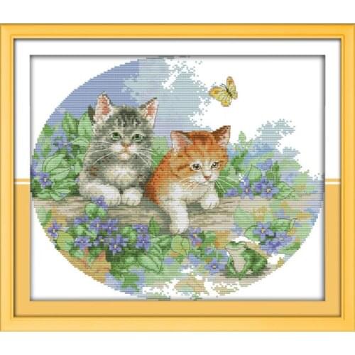 Naughty kittens cross stitch kit 14ct 11ct pre stamped canvas cross stitching animal lover embroidery DIY handmade needlework