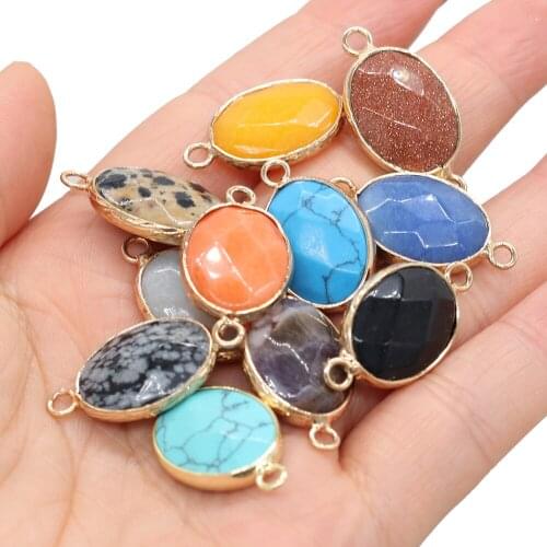 Natural Stone Pendant Connectors Charms Oval Shape Pendant Connectors for Making Women DIY Jewelry Necklace Gift Size 14x27mm