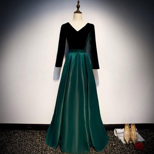 Special Occasion Dresses Simple Pleat A-Line Elegant V-Neck Full Sleeves Empire Floor-Length New Lady Formal Party Gown E1089