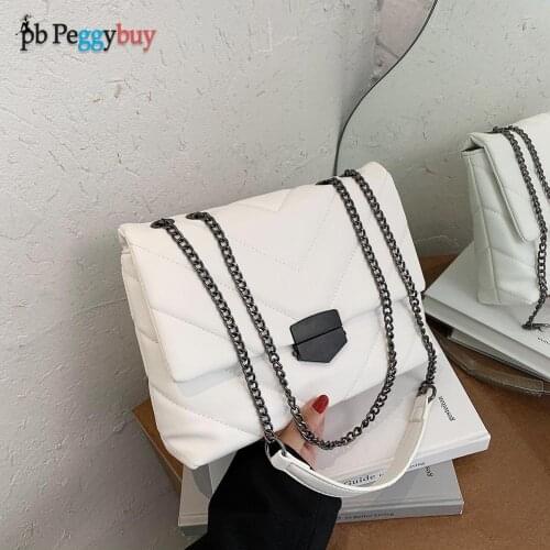 Simple Lattice Pattern Messenger Handbag PU Leather Top-Handle Bag Women Chain Lady Big Capacity Shoulder Bags For Women 2021