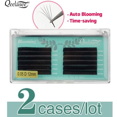 Qeelasee 2 Trays Easy Fanning Eyelashes Blooming Auto Flowering Lashes Faux Mink Volume Eyelash Extensions Cils Self-fanning