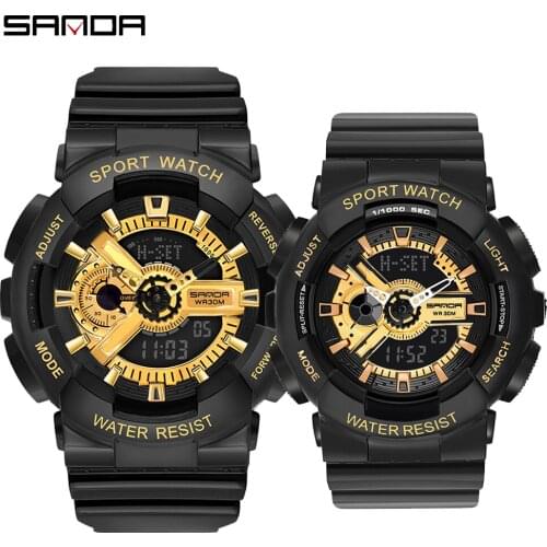 SANDA Men Sports Watches Dual Display Analog Digital LED Electronic Quartz Couples lover Wristwatches Waterproof Military Watch