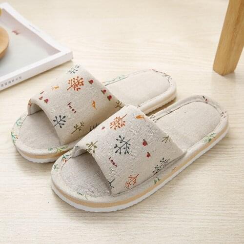 Striped Linen Four Seasons Indoor Slippers Cotton and Linen Couples Slippery Soft Bottom Home Wooden Floor Sandals and Slippers