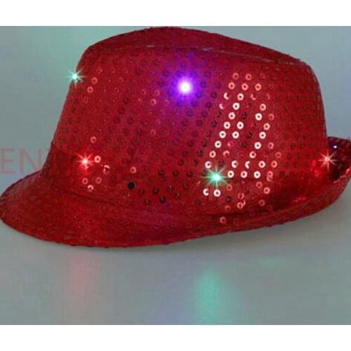Adult children Flashing Light Up Led Fedora Trilby Sequin Unisex Fancy Dress Dance Party Hat 100pcs