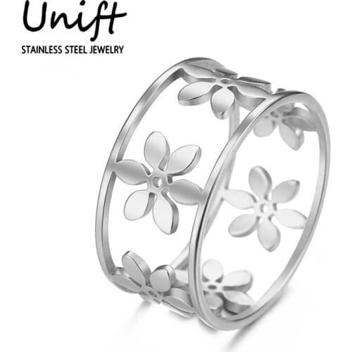 Unift Exquisite Hollow Mandala Flower Female Ring Elegant Beautiful Stainless Steel Jewelry For Women Holiday Gift For Girls