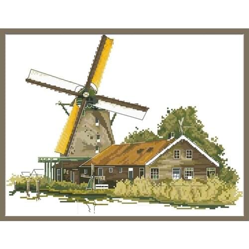 Windmill Manor Stamped Cross Stitch Patterns Embroidery Kits Printed Canvas Needlework Sets 11CT 14CT Diy Crafts Home Decoration