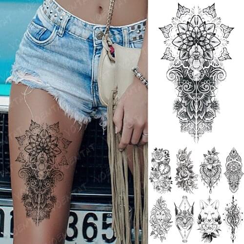 Waterproof Temporary Tattoo Sticker Snake Flower Rose Flash Tattoos Lace Fox Lion Tree Body Art Arm Fake Sleeve Tattoo Women