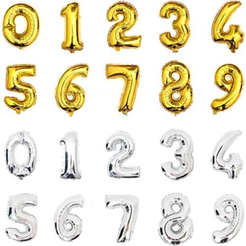 1Pcs 16 inch 0-9 Gold Silver Number Foil Balloons Digit Helium Ballons Birthday Party Wedding Decor Air Baloons Party Supplies