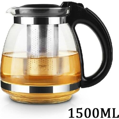 High Quality 1.5L Steel Stainless Glass Teapot Water Kettle With Filtering Mesh Tea Kettle Drinkware Heat-resistan