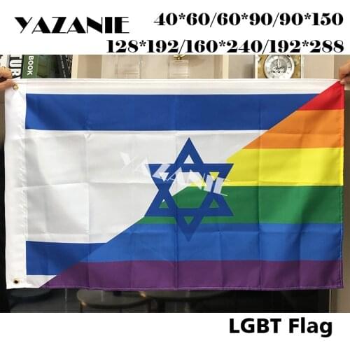 YAZANIE LGBT Gay Israel Pride Rainbow Flags and Banners Israel National Flag Jewish Star Israeli Country 90 x 150cm Banner