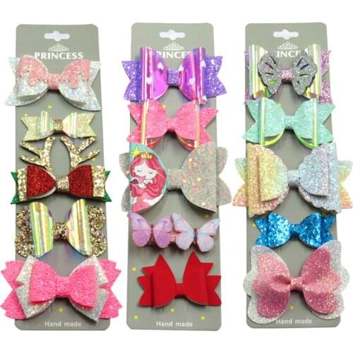 5PCS/SET Pretty 5 Diff Baby Girls Clips Leather Bow Child Tie Knot Creativity Handmade Hairpins Hair Accessories For Kids 2021