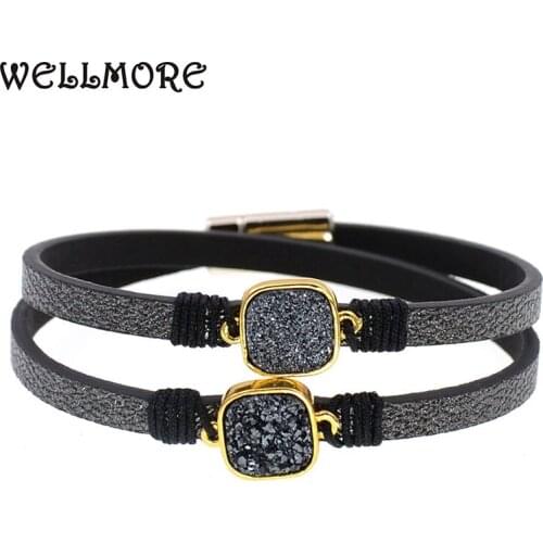 WELLMORE two Layer leather bracelet fashion stone bracelets wrap bracelets for women Bohemian bracelets wholesale drop shipping