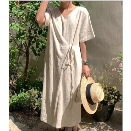 New 2020 Summer Womens Dresses Vintage short Sleeve Fashionable Lace Up Elegant Pleated Female red beige Long Dress CL356