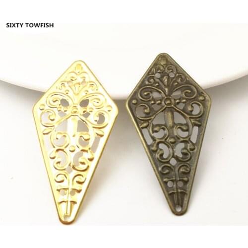20 Pieces 23*44mm White K/Gold Color Metal Filigree Rhombic Flower Slice Charms base Setting Jewelry DIY Components Findings