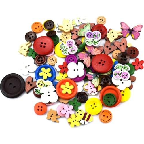 300PCS Mixed 2 Holes Mixed Cartoon Painting Wooden Decorative Buttons for Sewing Clothing Scrapbooking Crafts Home Decor Button