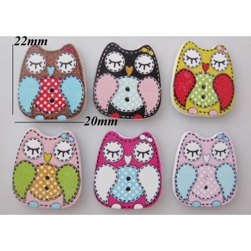 WBNKWV 22MM*20MM Owl wood buttons 200pcs Multicolors 2 holes hand made accessories for crafts