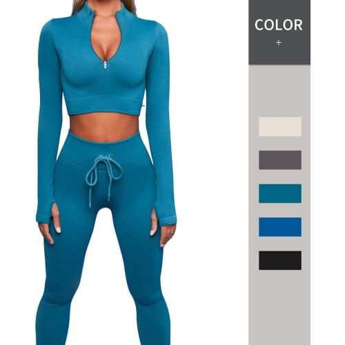 2PCS Seamless Yoga Set Gym Clothing Workout Clothes Women Long Sleeve Tracksuit High Waist Leggings Sport Outfit Yoga Fitness