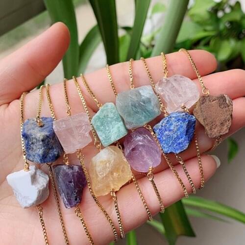 Natural Stone Bracelets Rock Mineral Irregular Quartz Charrm Lapis Citrines Amethysts Pink Crystal Bracelets Healing Jewelry
