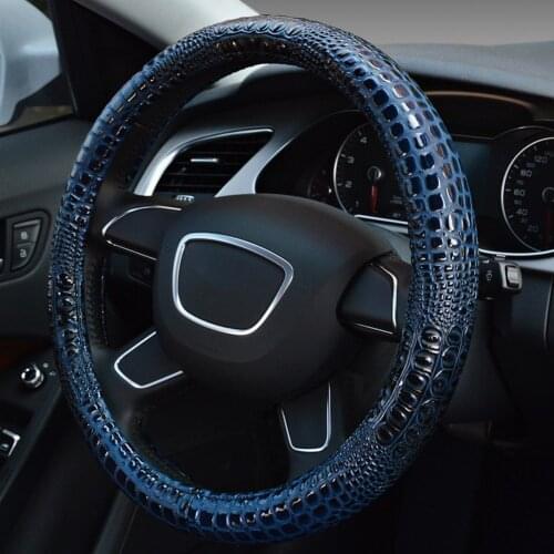 Car Universal Auto Car Steering Wheel Cover Leather Crocodile Pattern Car Wheel Cover Auto Interior Styling Black Brown Blue