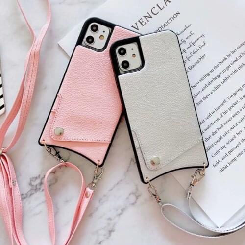 New PU leather lychee pattern card case for iPhone 7 8 Plus X XR XS MAX diagonal strap for iPhone 11 11Pro MAX protective case