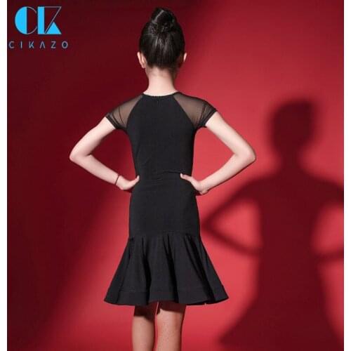 Children Latin Dance Dress Mesh Joint Sexy Ballroom Dress Round Neck Front Pleated Training Latin Clothing Competition New G3369