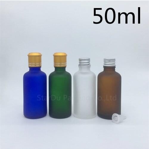 Travel bottle 50ml Green blue amber transparent frosted Glass Bottle, Vials Essential Oil Bottle with Aluminum cap 200pcs/lot
