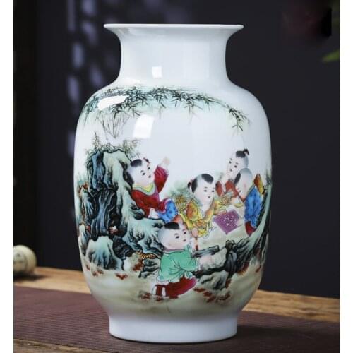 Jingdezhen Ceramic Vase Vintage Chinese Style Landscape Paint Vase Fine Smooth Surface Home Decoration no base