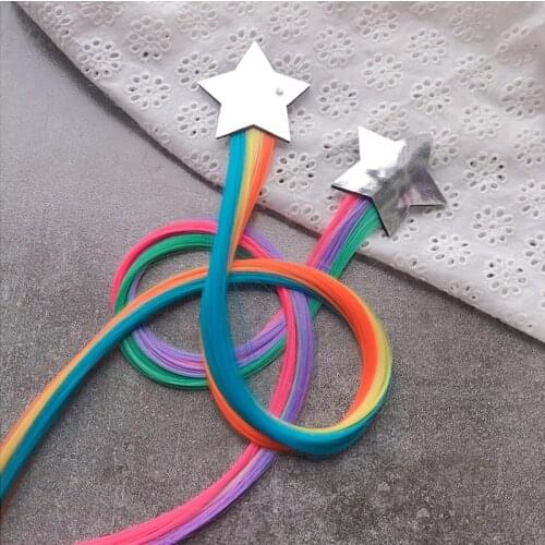 Rainbow Colorful Girl Braided Hair Extension Clip Laser Star Sparkly Cloud Hair Pieces Barrettes Birthday Party Hair Accessories