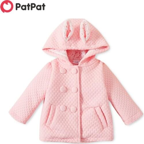 PatPat 3D Ear Solid Long-sleeve Hooded Baby Coat Jacket