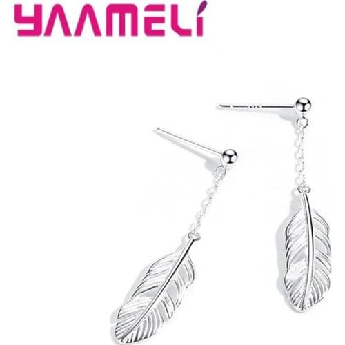 Top Sale Pure 100% 925 Sterling Silver Retro Vintage Dangle Earrings Feather Angler Wing Women Girl Birthday Party Pendientes